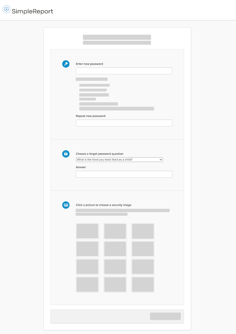 An Okta page requesting a password, password question, and security image