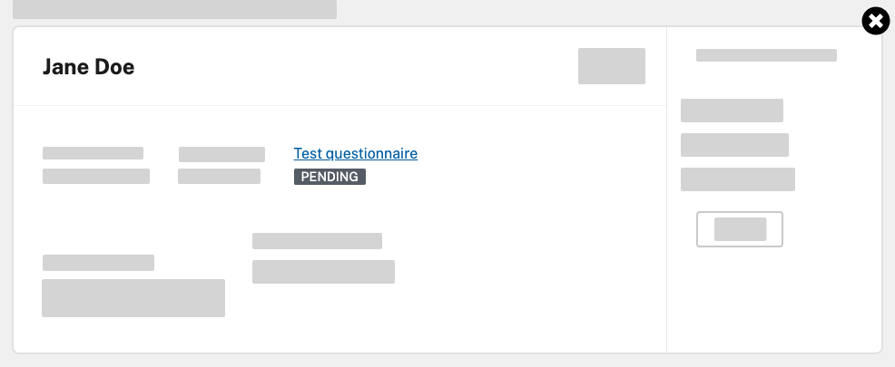 The person's card with a gray "PENDING" tag beneath the "Test questionnaire" link