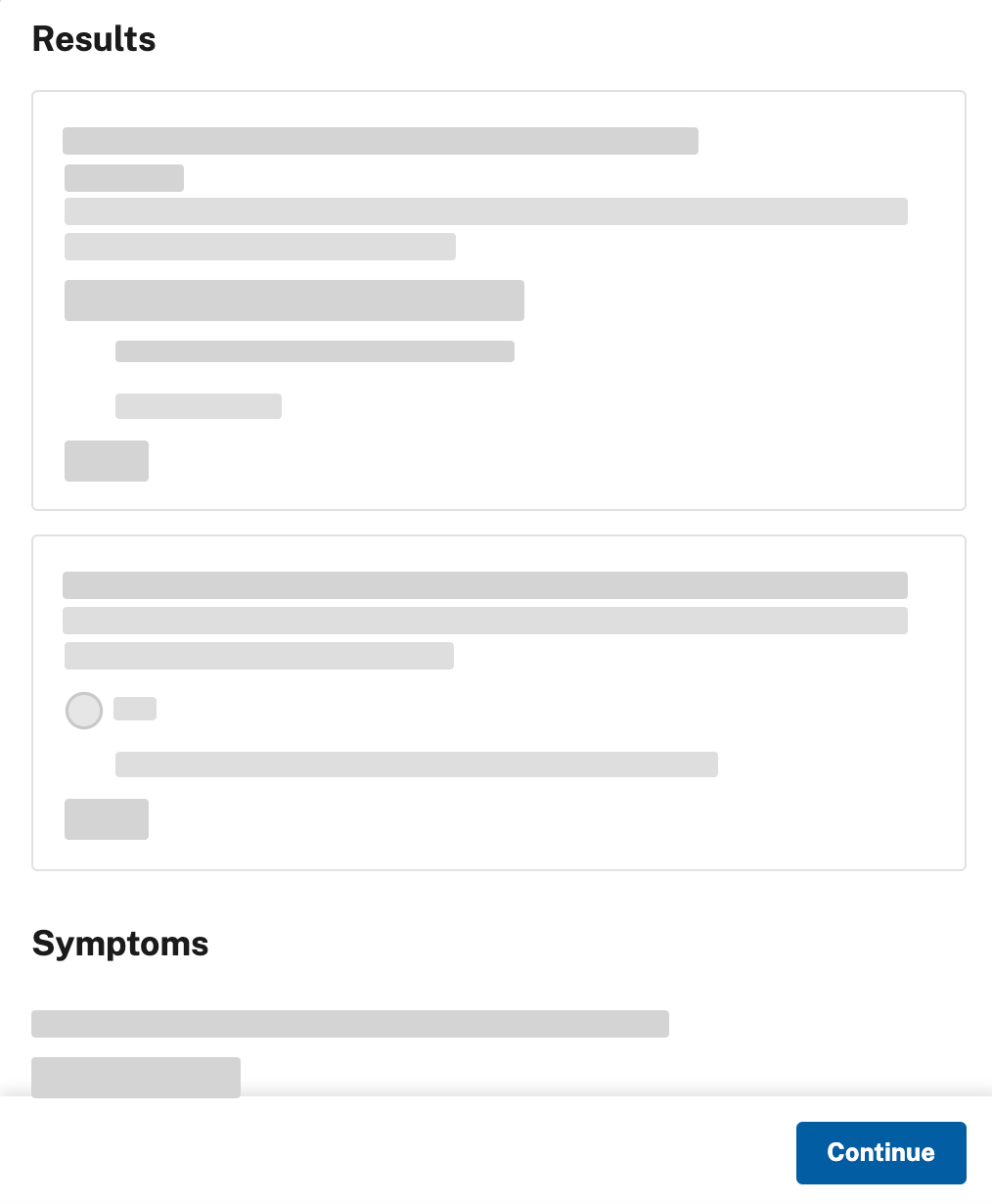 Test questionnaire sections