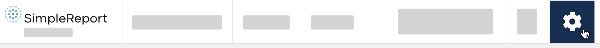 SimpleReport's top navigation, with the gear icon on the far right side selected